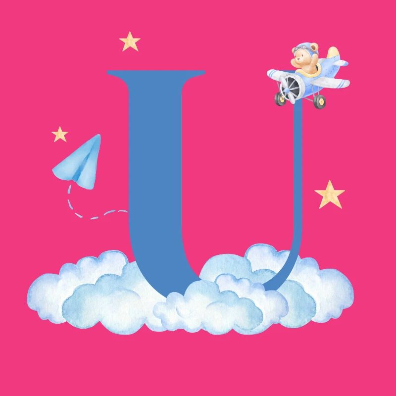 Letter u Blue Clouds Airplane Child