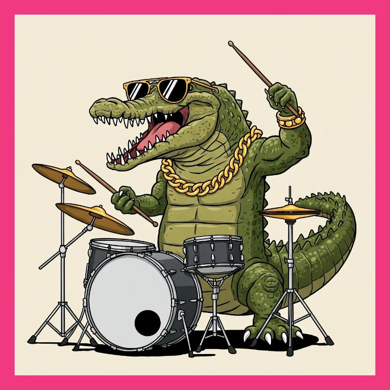 Cool crocodile with drums