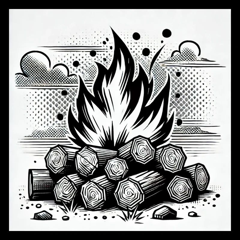 Feu de camp dans le style de la bande dessinée : chaleur et atmosphère