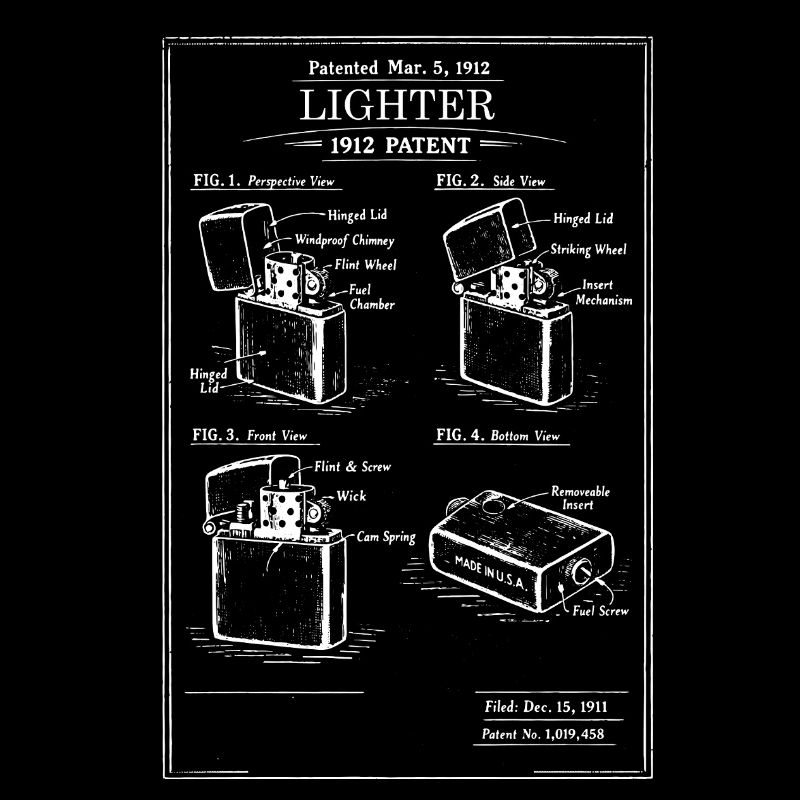 Plan de brevet pour briquet vintage