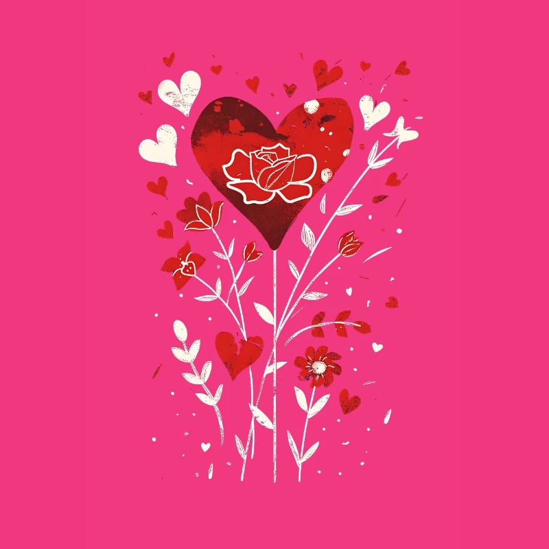 Valentinstags-Design mit Herzen, Blättern und Rosen