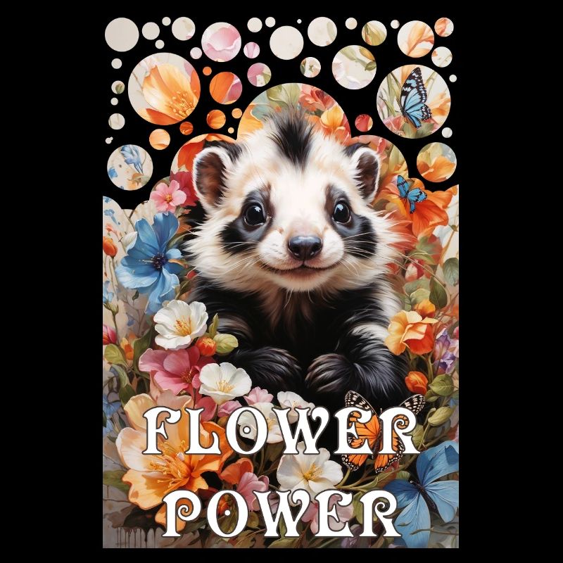 Hippie Flower Power moufette mignonne dans une mer de fleurs