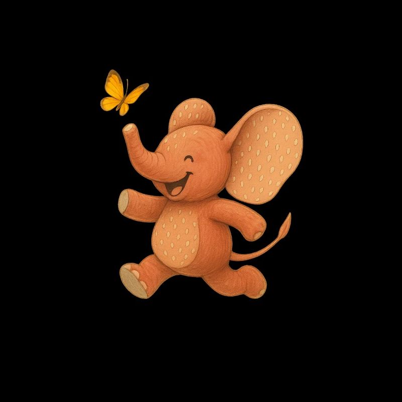 Froehlicher Elefant und Schmetterling