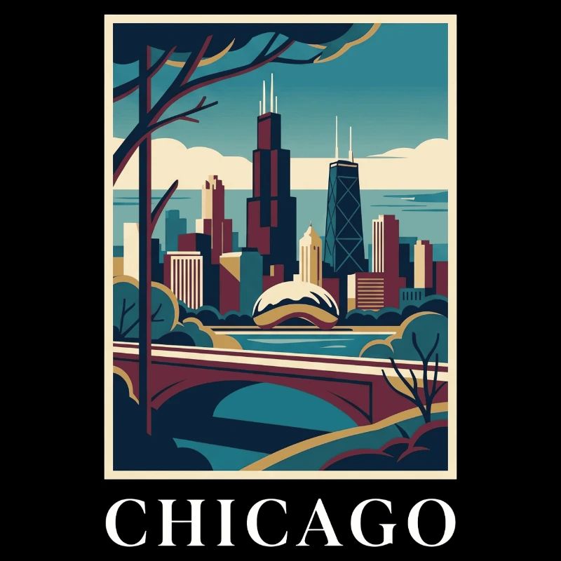 Chicago Illinois Poster Skyline Deco Vista