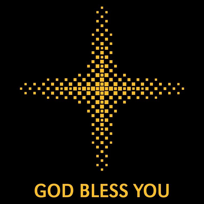 God Bless You (Religion / Cross / Squares / Gold)
