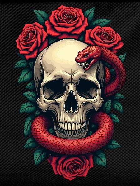 Skull Roses and Snake