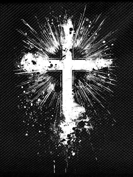 White cross with paint splatter