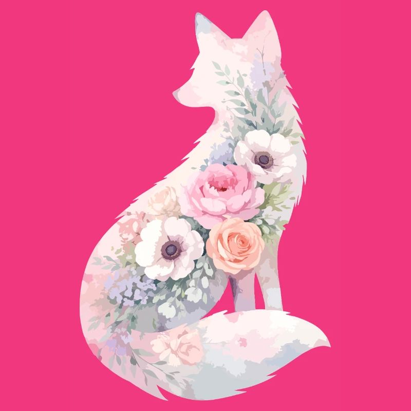 Silhouette de renard Aquarelle Fleurs