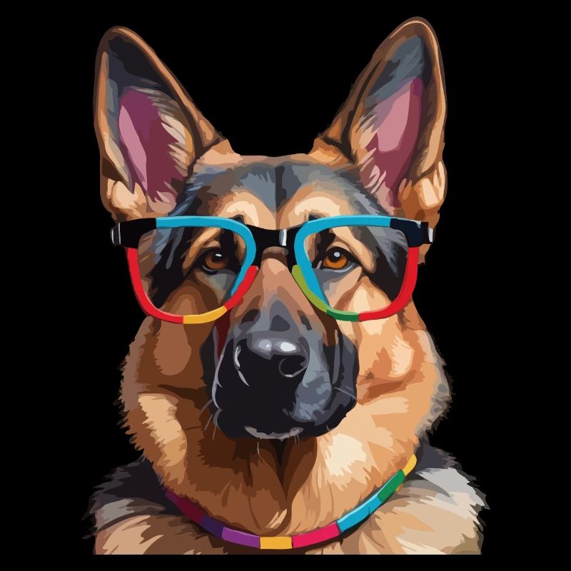 Deutscher Schäferhund mit Brille Cool Colorful