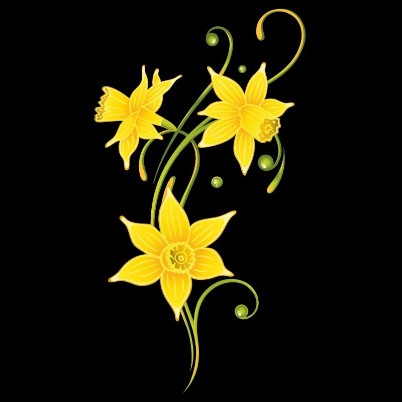 Vrille en filigrane avec des jonquilles. Pâques.