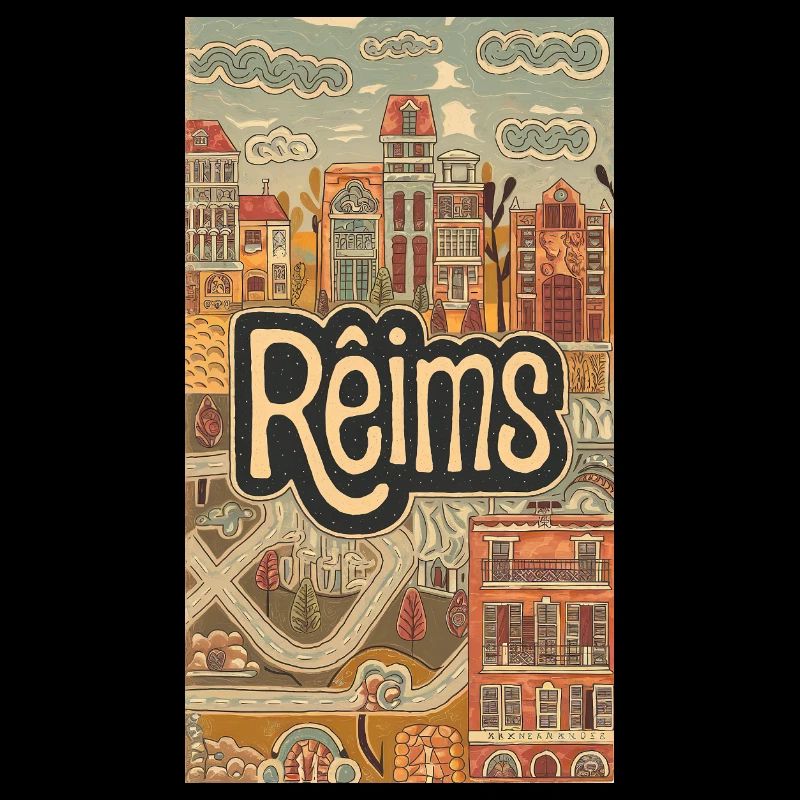 Paysage urbain de Reims Illustration rétro