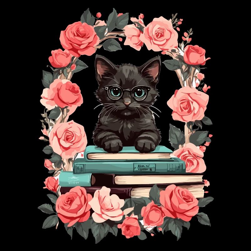 Chat noir avec lunettes de lecture