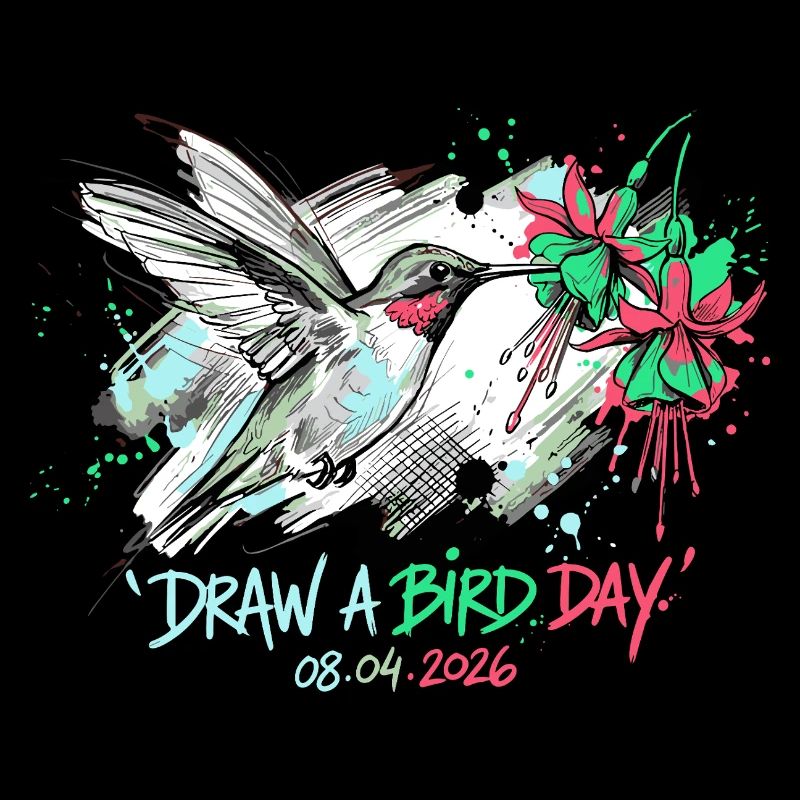 Éclaboussure d’encre colibri avec fleurs