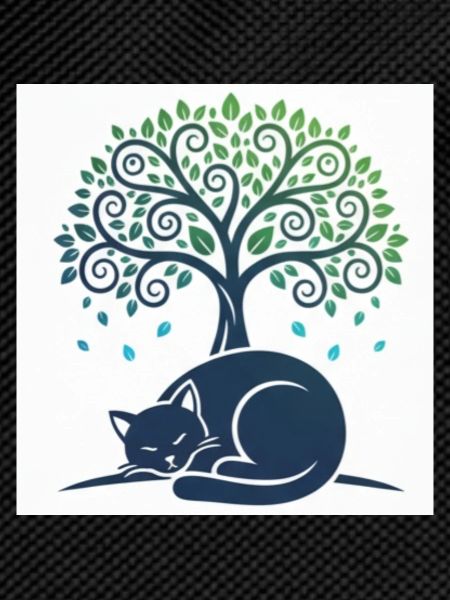 Sleeper cat under tree swirl
