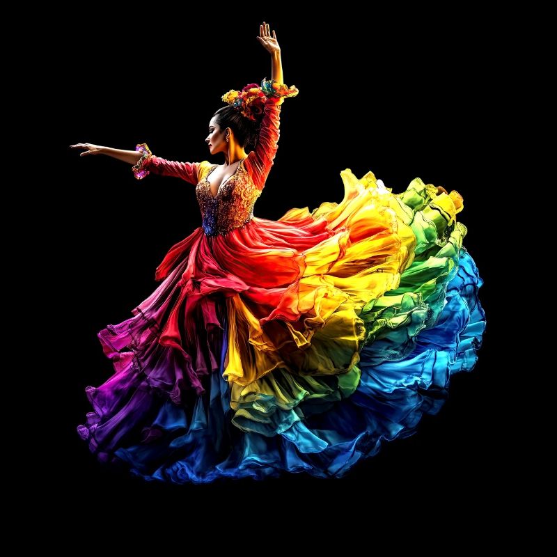 Danseuse de flamenco Arc-en-ciel Robe colorée Danse