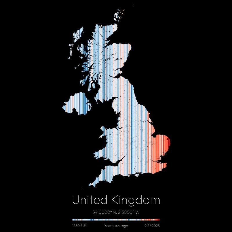 UK – Climate History Warming Stripes Map Print