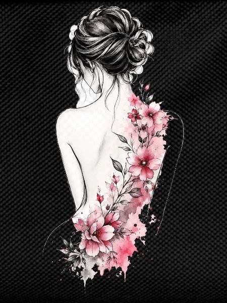 Woman's back with flower line