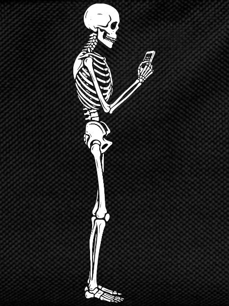 Funny Skeleton with smartphone texting 
