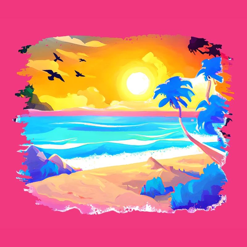 Aquarelle de plage de coucher de soleil d’été