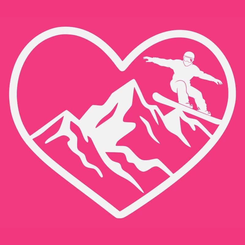 Heart, mountains and snowboarders