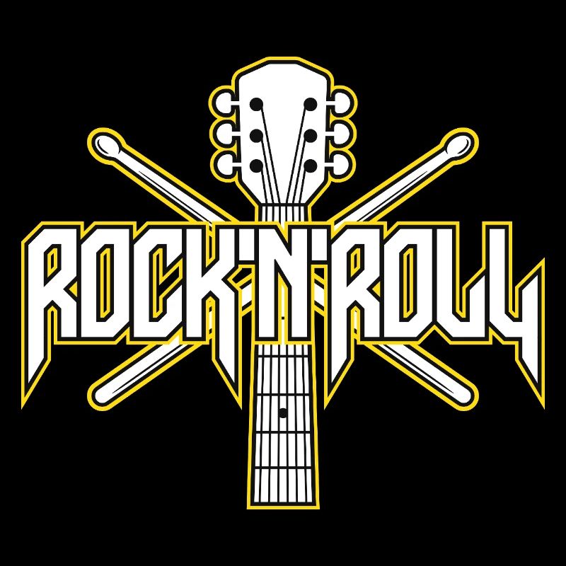 Rocknroll-Gitarre und Drumsticks-Emblem
