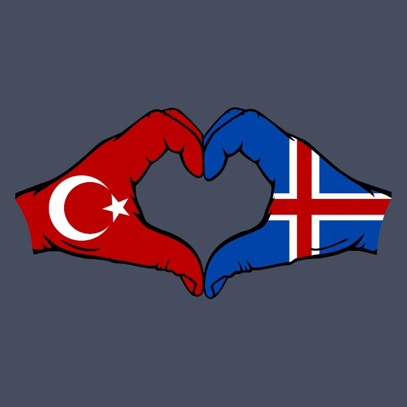 Turquie Islande Drapeau Mains Coeur Forme