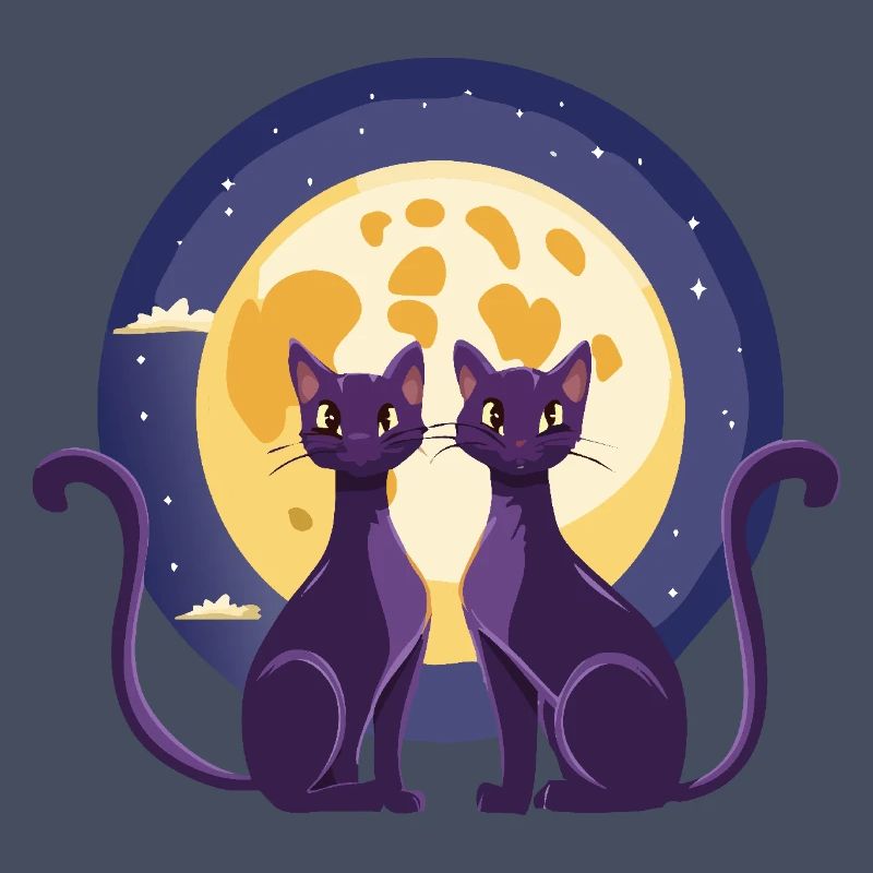 Deux chats devant la lune