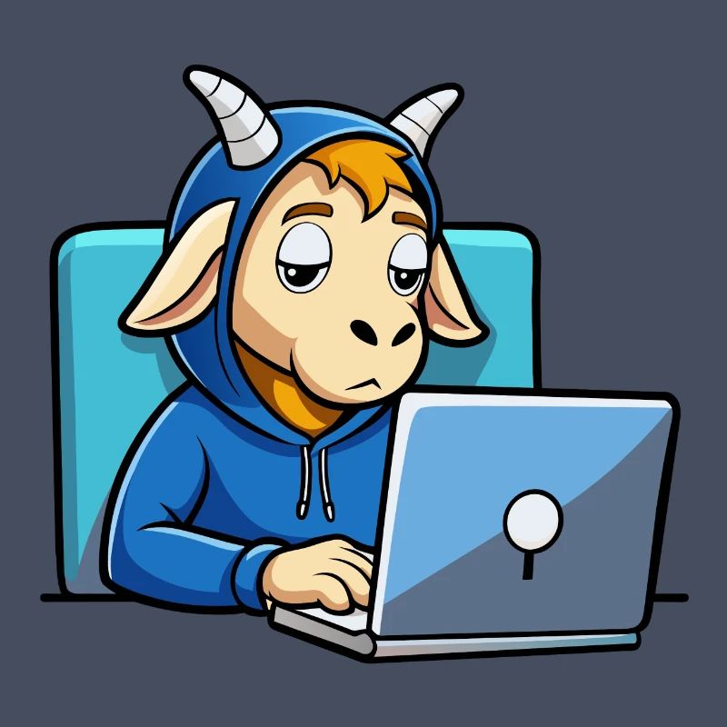 Une mignonne chèvre hacker dort dans un sweat à capuche devant le PC