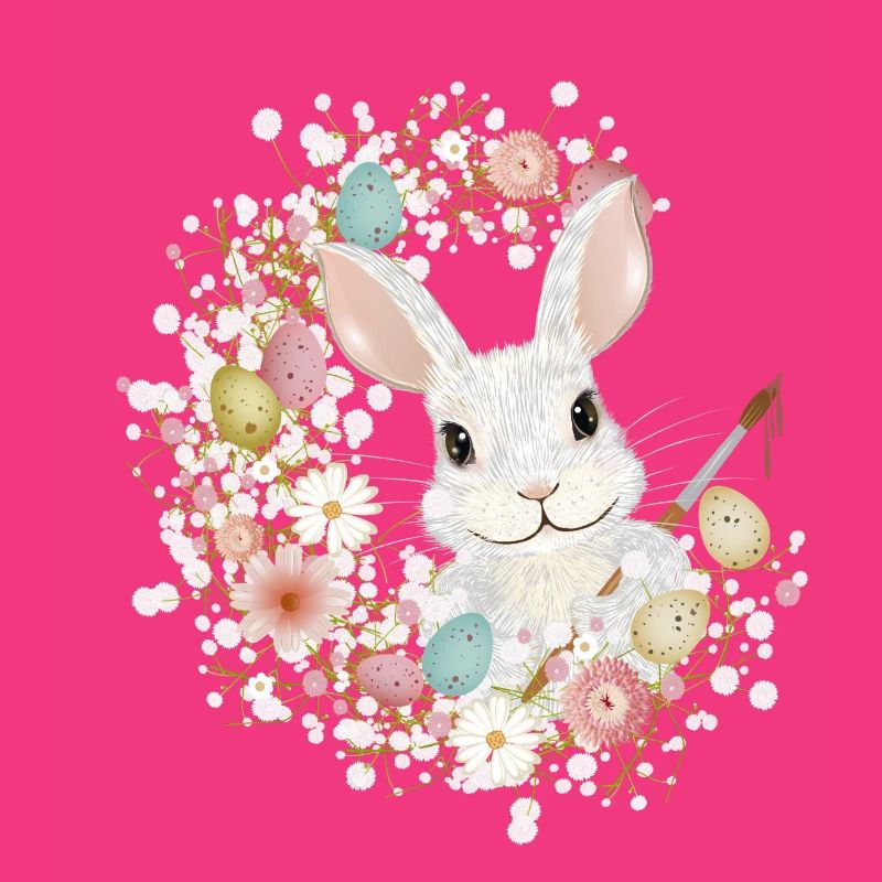 White Rabbit with Easter Eggs & Brush for Easter