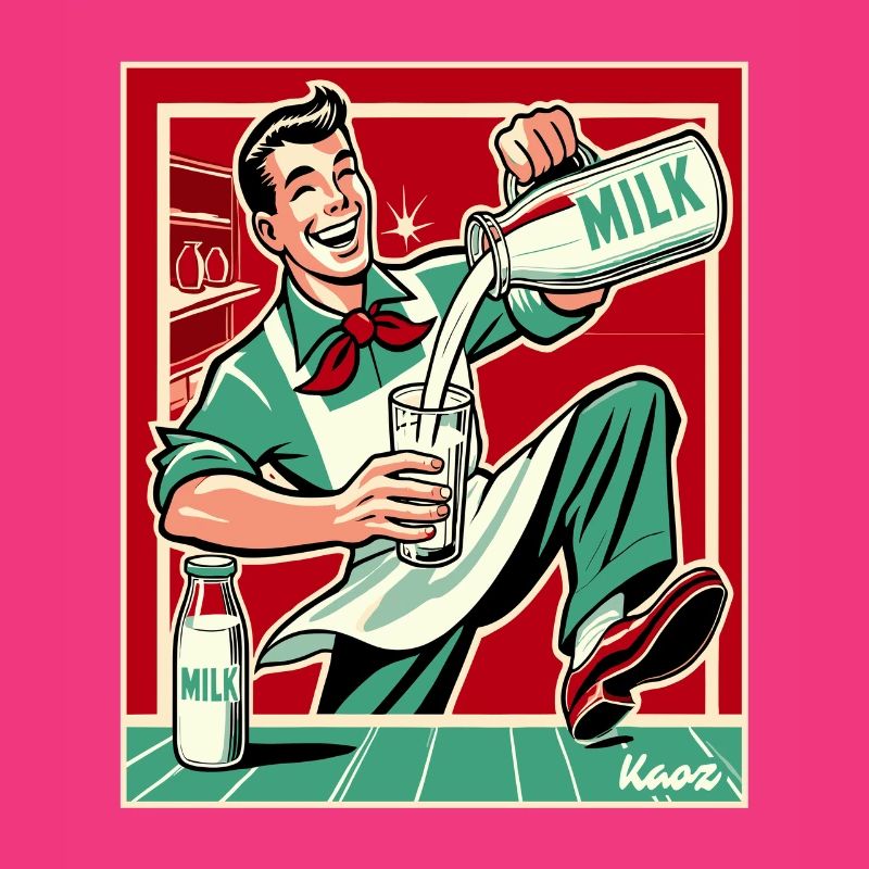 Retro Milchmann, glücklich Milch einschenken