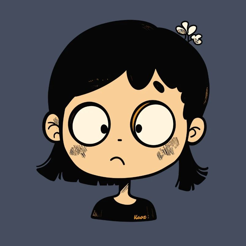fille de dessin animé réfléchie