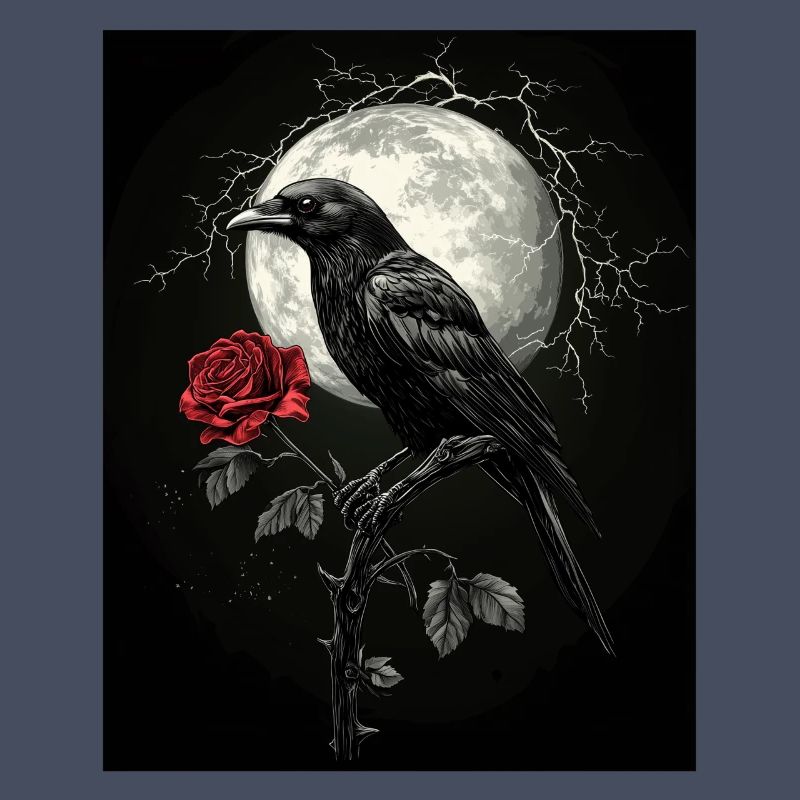 Rabe Rose Mond Düster Gothic Schwarze Krähe