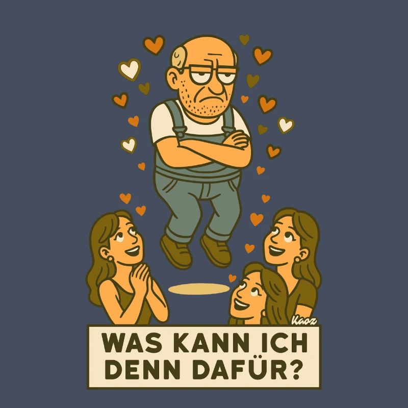 Grantiger Mann wird verehrt schwebt mit Herzchen