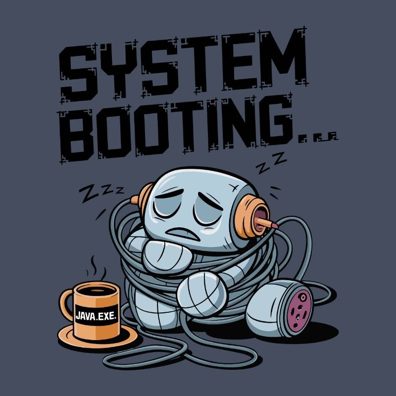 Schläfriger Roboter Booten mit Java.exe Kaffee – Lustig