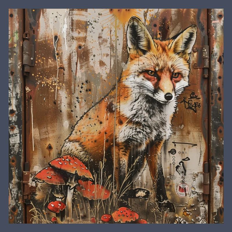 Graffiti Fox Toadstools Rust Metal Street Art