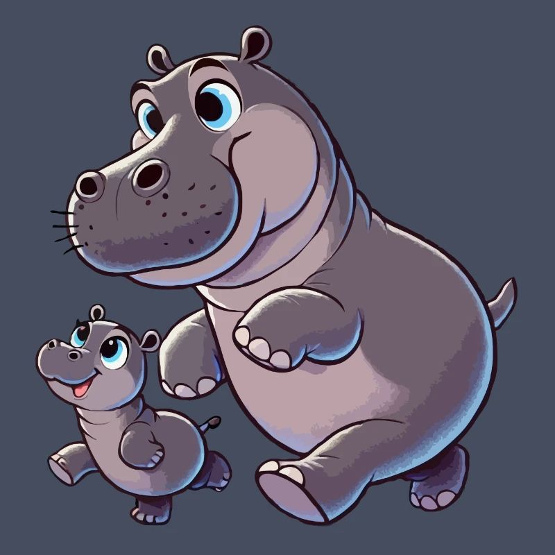 Nilpferd-Mutter mit herumtollendem Kind