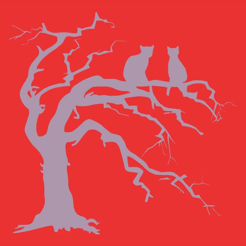 Dead tree with 2 cats silhouette