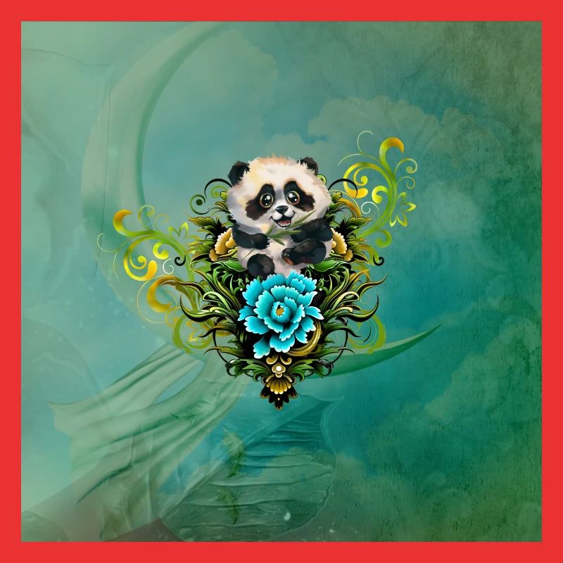 Mignon petit panda avec des fleurs