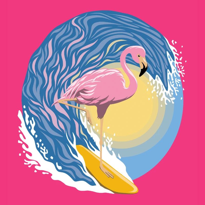Flamant rose surfeur