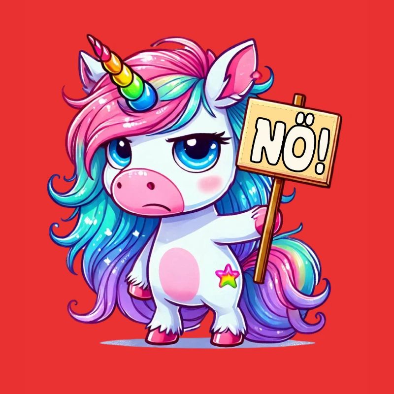 Regenbogen-Einhorn mit Nein-Schild