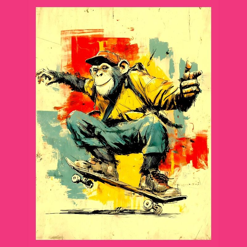 Cool monkey on skateboard - modern, stylish