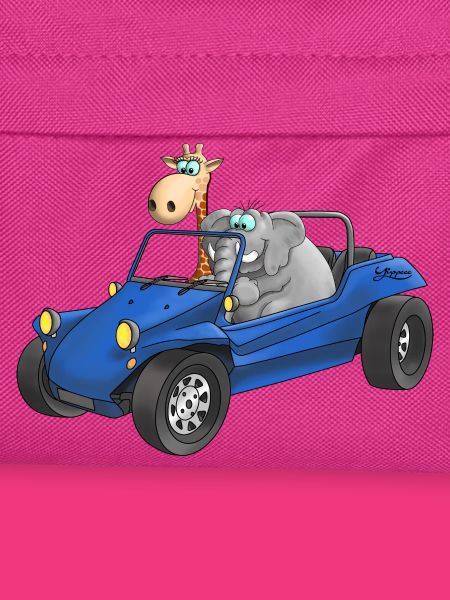 Elefant und Giraffe in Buggy