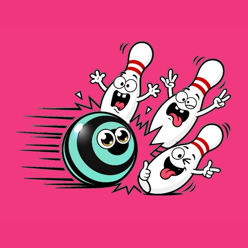 Lebendige Bowlingball mit frechen Pins