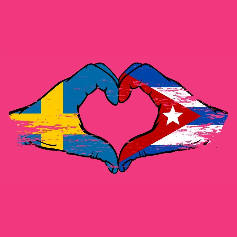 Drapeau Suède-Cuba Mains en forme de cœur utilisées