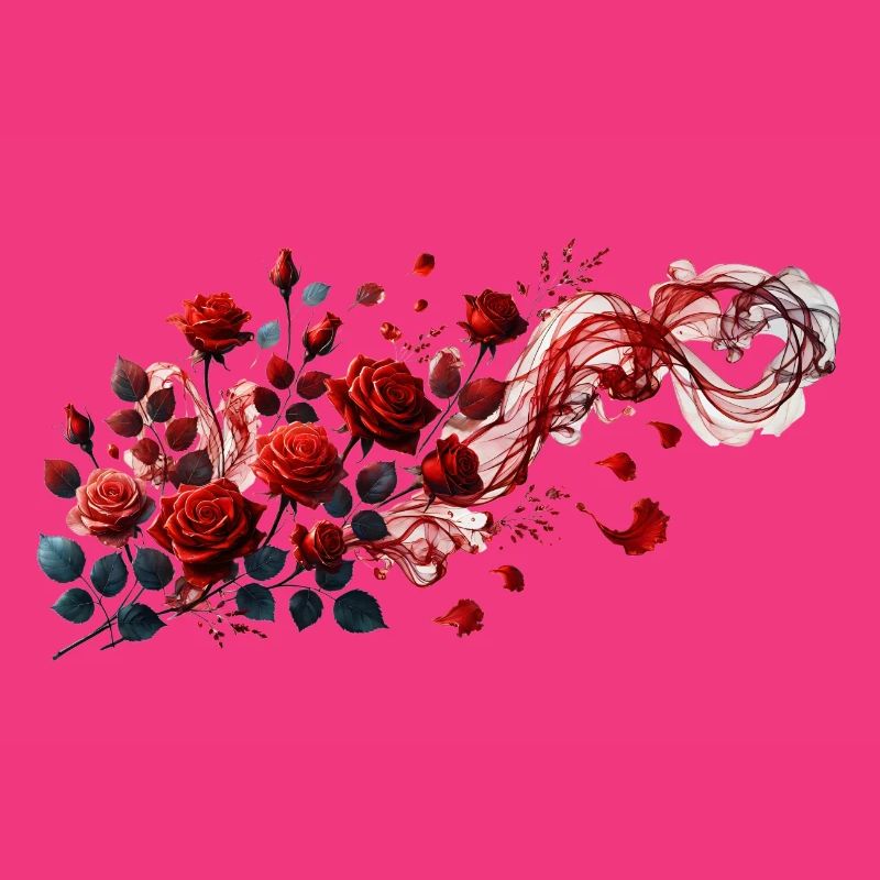 Red roses with an elegant smoke loop
