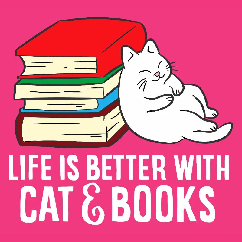 Cat and Books Cozy Stack