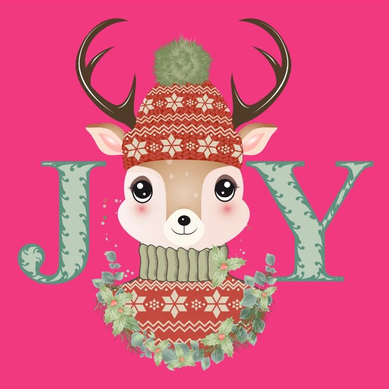cerf mignon avec pull et bonnet pompon Joy