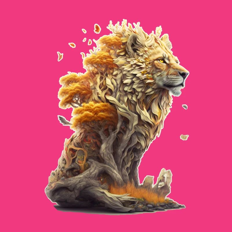 Lion avec des éléments de savane, conception de lion