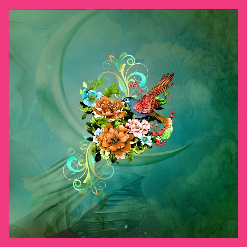 Wunderschöne elegante Blumen mit Vogel.