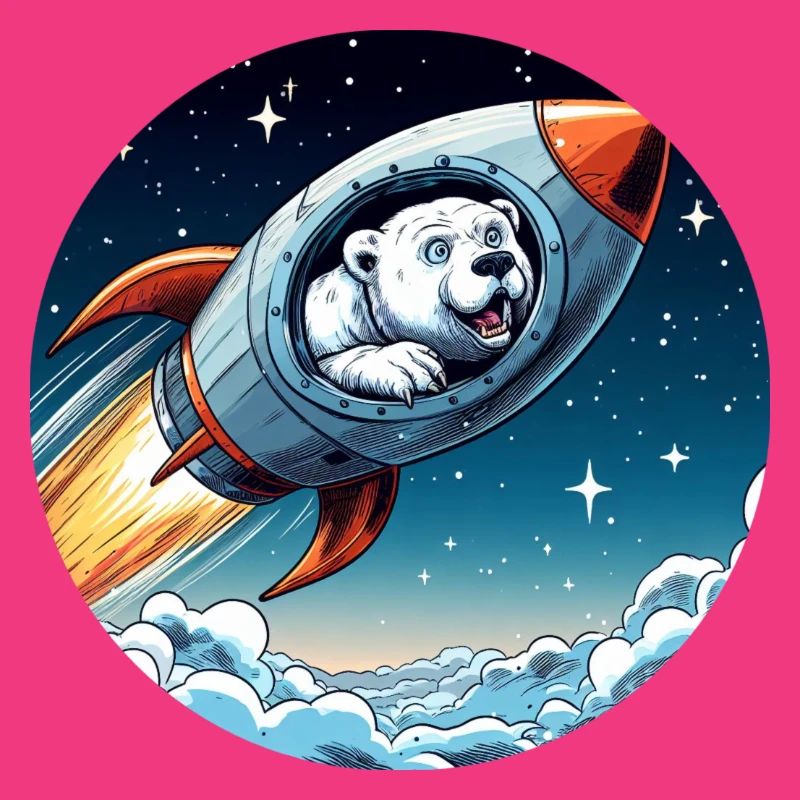aufgeregter Eisbär in einer Rakete Comic